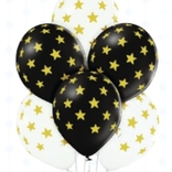 Balónky černé a bílé s potiskem zlaté hvězdy 6 ks 30 cm mix barev