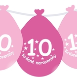 Narozeninové balónky růžové s potiskem 10 visící - 5 ks
