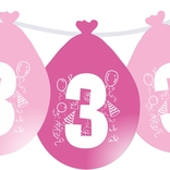 Balonky narozeniny číslo 3, visící 5ks růžové