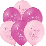 Balónky 1.narozeniny růžový slon 6 ks