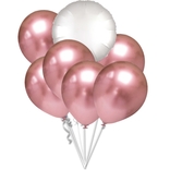 Balónky chromové růžovo-zlaté a bílý kruh set 