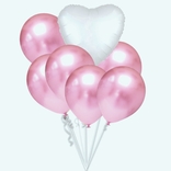 Balónky chromové světle růžové a bílé srdíčko set