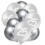 Balónky 25 narozeniny stříbrné 10 ks 30 cm mix 