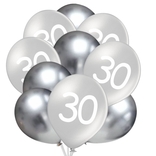 Balónky 30 narozeniny stříbrné 10 ks 30 cm mix