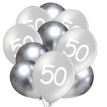 Balónky 50 narozeniny stříbrné 10 ks 30 cm mix 