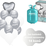Helium sada - srdce  stříbrné a  balónky s českým potiskem KRÁSNÉ NAROZENINY