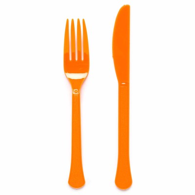 Příbor plastový oranžový 24 ks