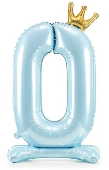 Balónek číslo 0 stojící modrý s korunkou 84 cm
