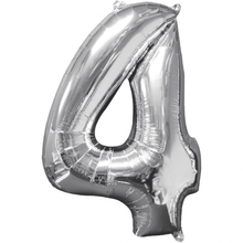 Balónek fóliový narozeniny číslo 4 stříbrný 66cm