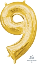 Balónek foliový narozeniny číslo 9 zlatý 35cm x 20cm