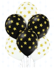 Balónky černé a bílé s potiskem zlaté hvězdy 6 ks 30 cm mix barev