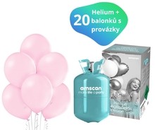 Helium sada + balónky 20 ks světle růžové