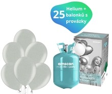 Helium sada + balónky stříbrné metalické