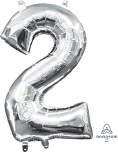 Balónek foliový narozeniny číslo 2 stříbrný 33cm x 20cm