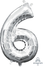 Balónek foliový narozeniny číslo 6 stříbrný 35cm x 20cm
