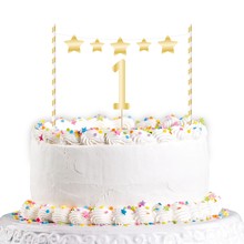 Dekorace na dort 1. narozeniny zlatá 19 cm