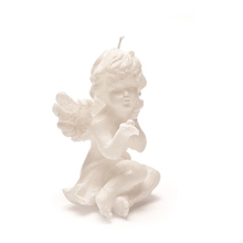 Svíčka anděl sedící s perlou bílá perleťová 13,5 cm x 9,5 cm x 8,5 cm