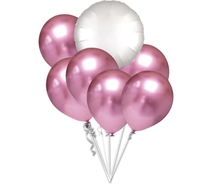 Balónky chromové růžové a bílý kruh set 