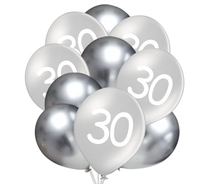 Balónky 30 narozeniny stříbrné 10 ks 30 cm mix