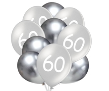 Balónky 60 narozeniny stříbrné 10 ks 30 cm mix