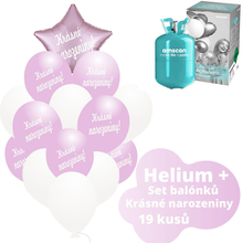 Helium sada - světlerůžové balónky s českým potiskem KRÁSNÉ NAROZENINY