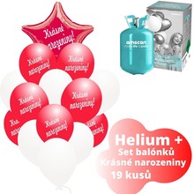 Helium sada - červené balónky s českým potiskem KRÁSNÉ NAROZENINY