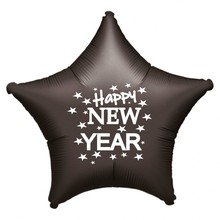 Balónek fóliový Happy NEW YEAR černá hvězda