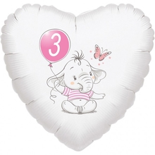 3.narozeniny růžový slon srdce foliový balónek