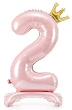 Balónek číslo 2 stojící růžový s korunkou 84 cm
