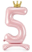 Balónek číslo 5 stojící růžový s korunkou 84 cm