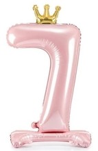 Balónek číslo 7 stojící růžový s korunkou 84 cm