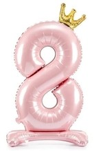 Balónek číslo 8 stojící růžový s korunkou 84 cm