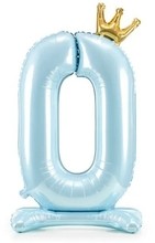 Balónek číslo 0 stojící modrý s korunkou 84 cm