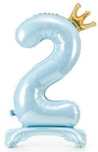 Balónek číslo 2 stojící modrý s korunkou 84 cm