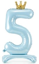 Balónek číslo 5 stojící modrý s korunkou 84 cm